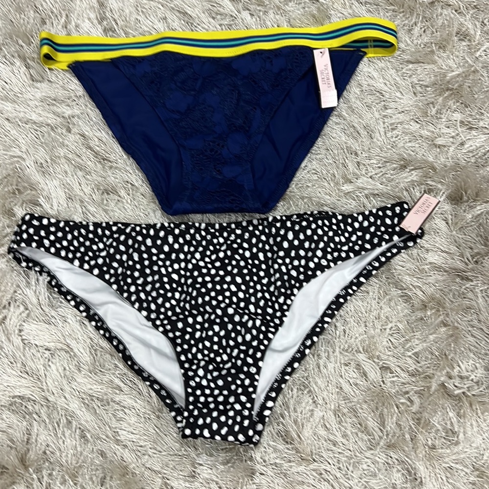 NWT (2) Bikini Victoria’s Secret Woman’s Large Bikini Bottom lace and polka dot